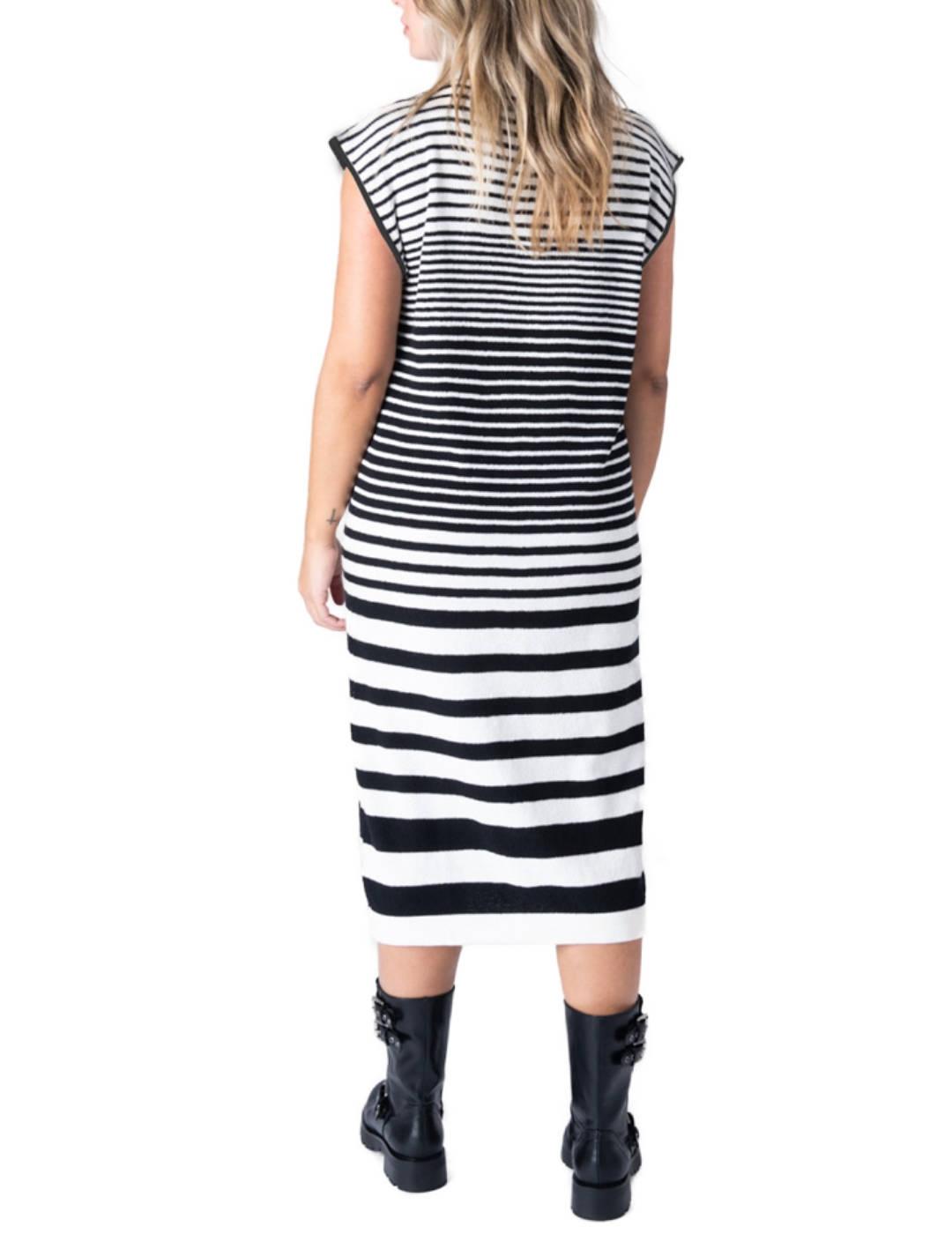 Vestido midi Animosa punto Alma y Coraje negro rayas mujer