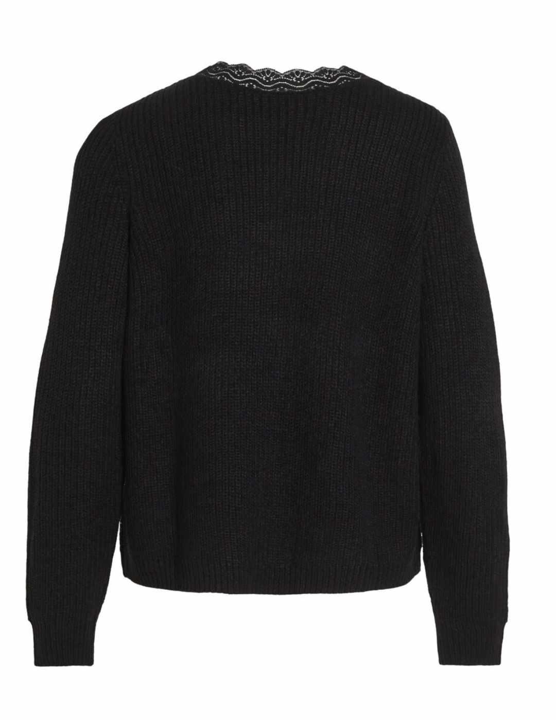 Jersey de punto Vila Lou negro cuello v puntilla para mujer