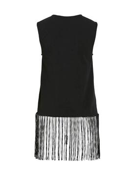 Camiseta Vila negra con flecos manga sisa para mujer