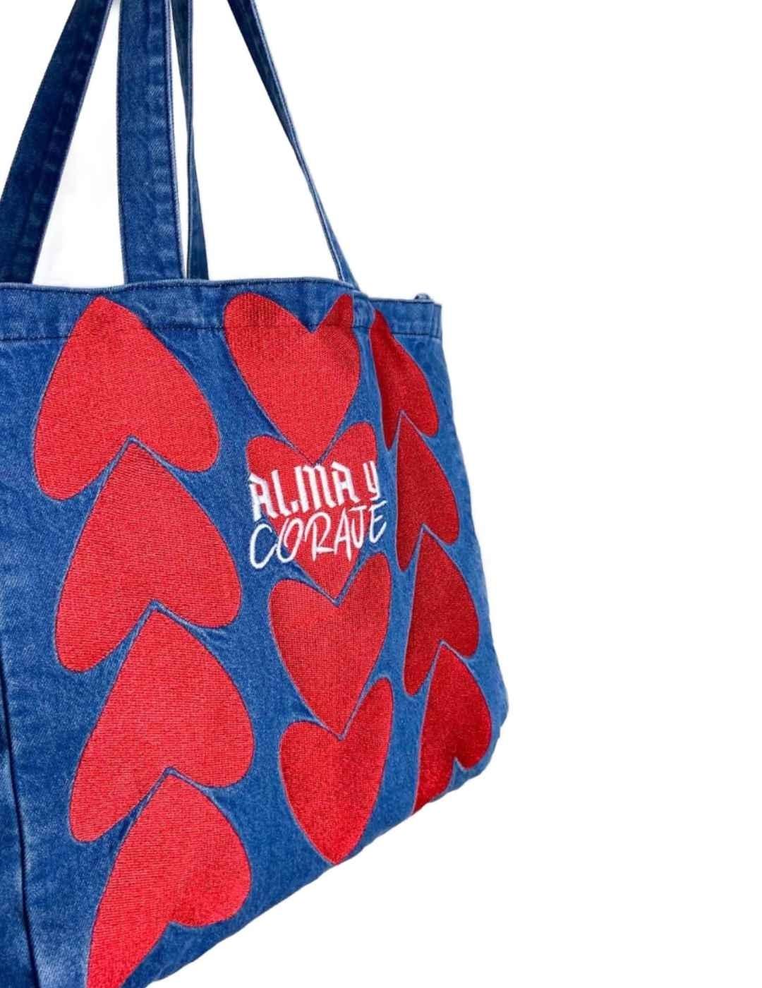 Bolsa shopper Animosa Alma y Coraje denim corazones de mujer