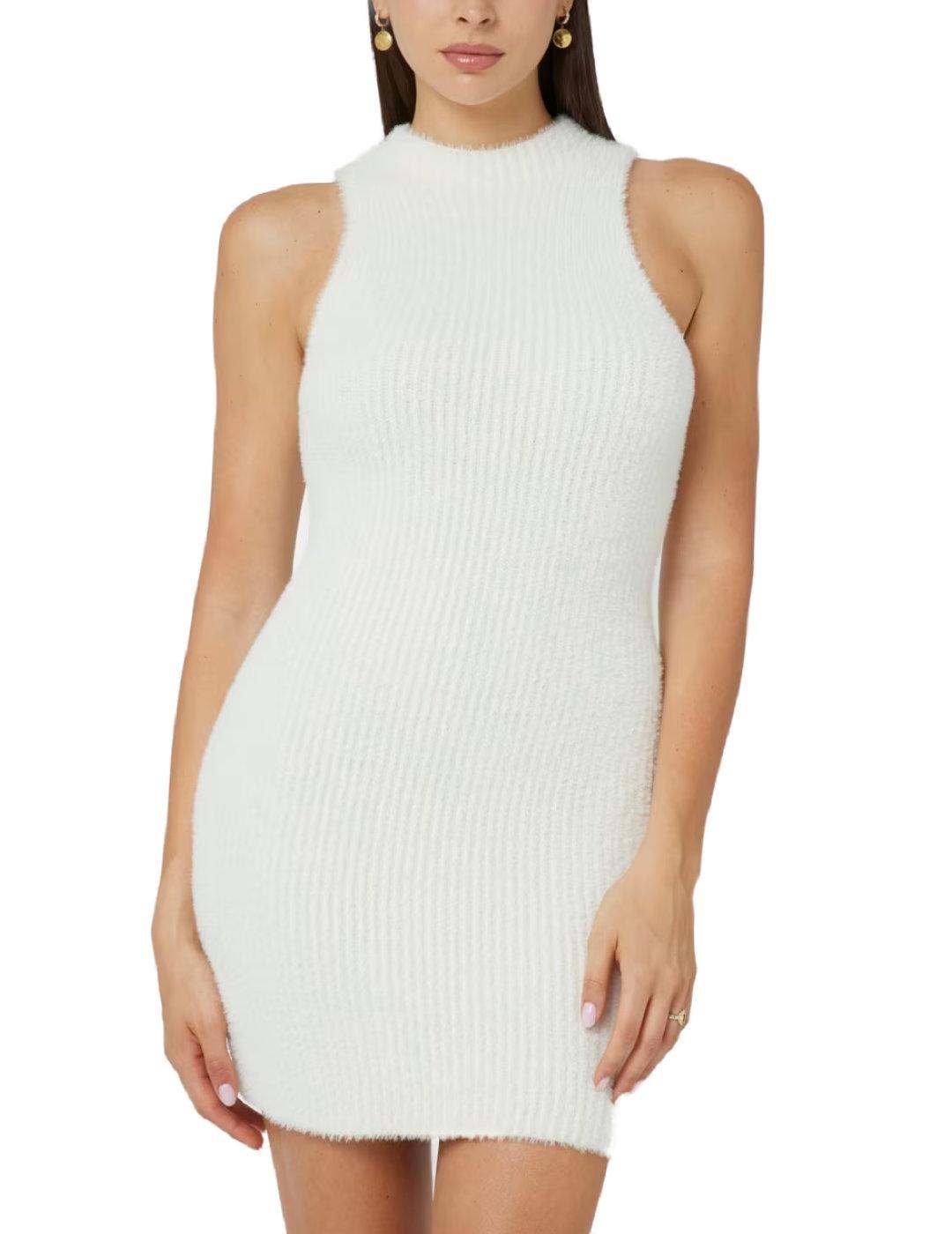 Vestido Guess Vero Fuzzy mini blanco borreguillo para mujer
