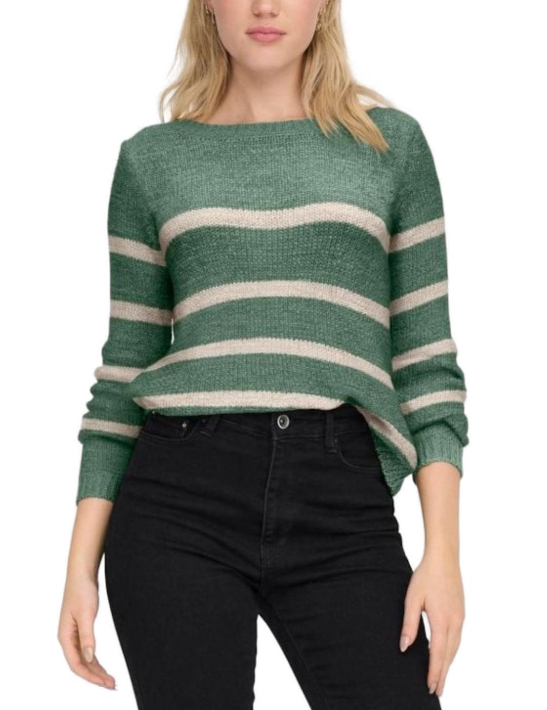 Jersey de punto Only Geena rayas verde y beige para mujer