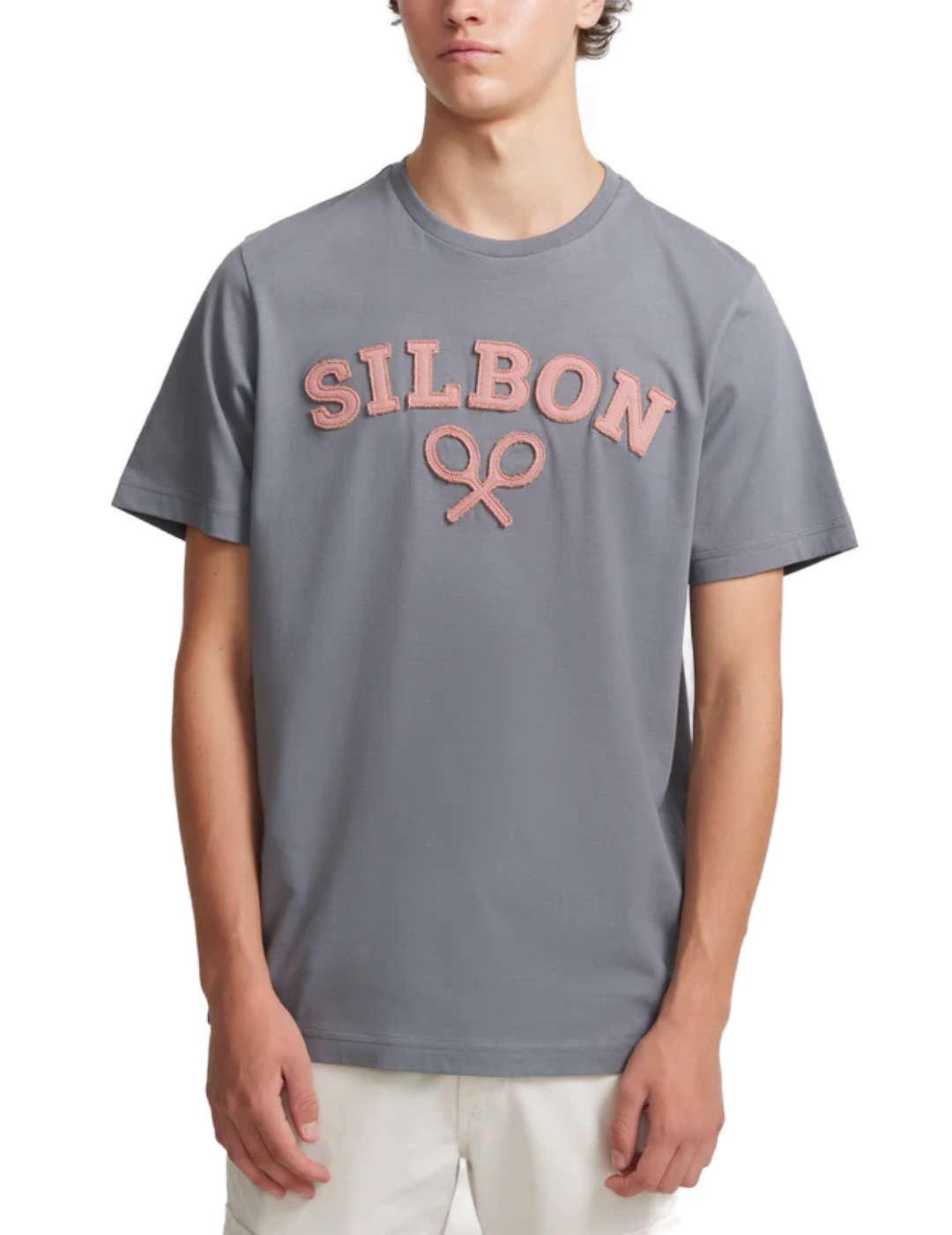 Camiseta Silbon logo raqueta media gris manga corta homb
