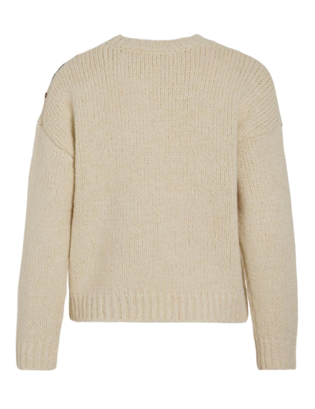 Jersey Vila Brida beige hojas de lana regular fit para mujer