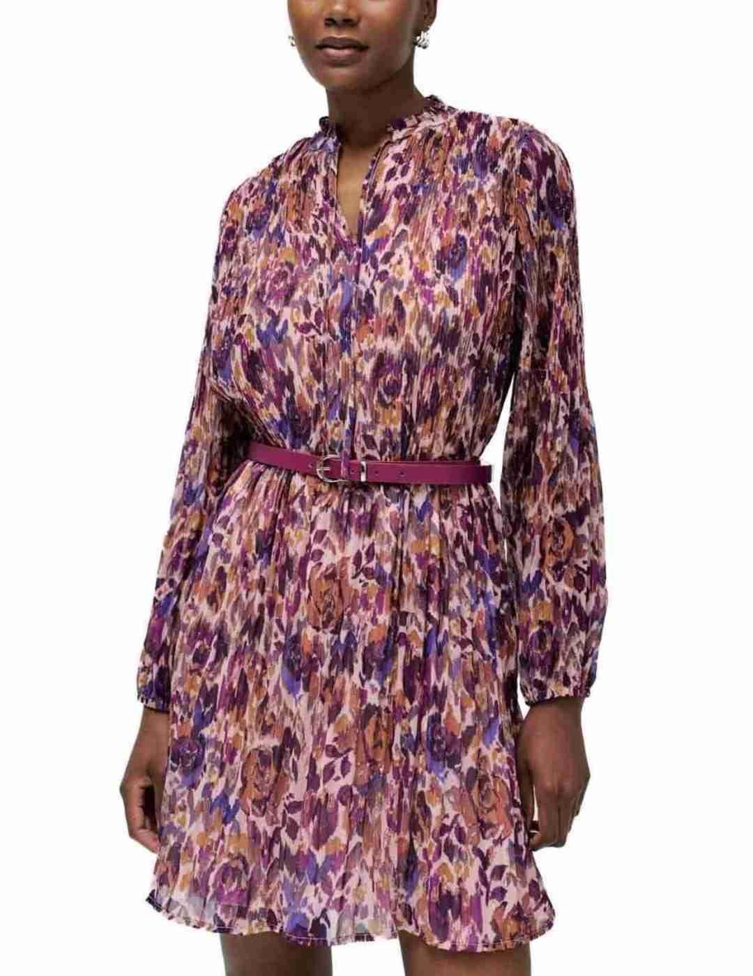 Vestido Salsa plisado multicolor corto regular para mujer