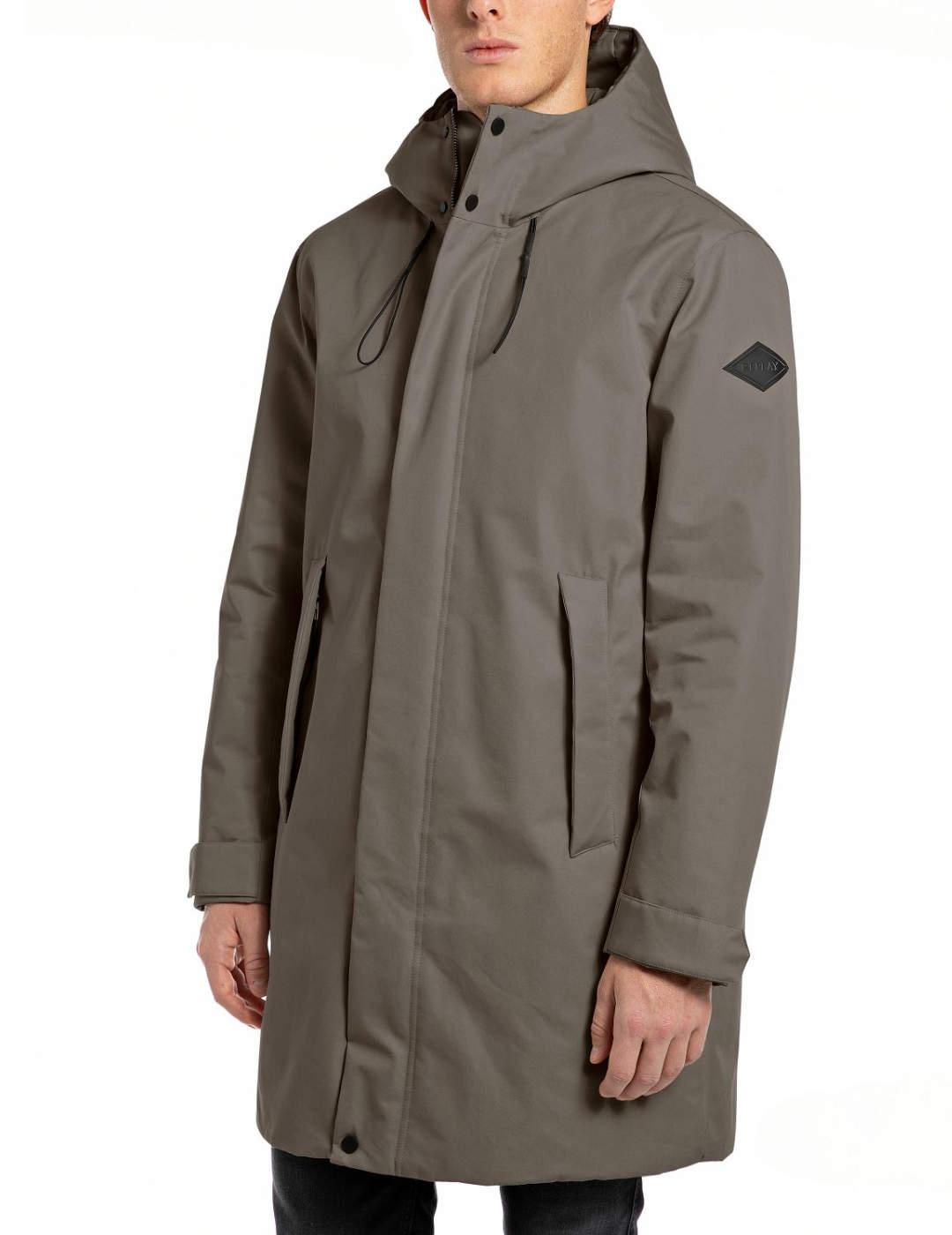 Parka Replay gris 3 4 con capucha regular para hombre