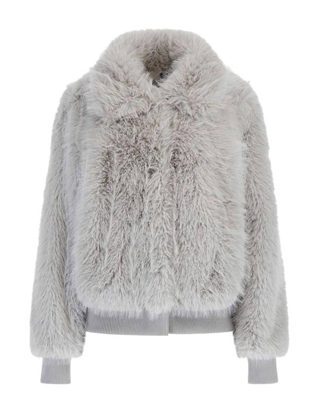 Bomber Guess Soave gris difuminado pelo sintético para mujer
