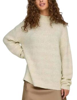 Jersey Only Klarisa beige de lana cuello perkins para mujer