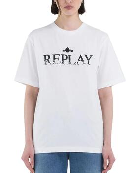 Camiseta Replay blanca logo manga corta para mujer