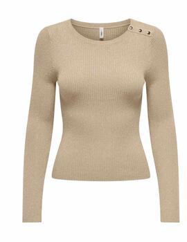 Jersey Only Mille fino beige brillo de canalé para mujer