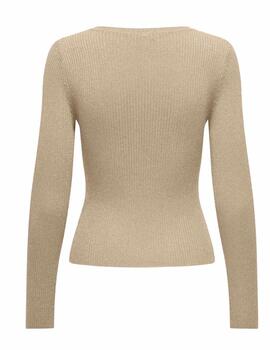 Jersey Only Mille fino beige brillo de canalé para mujer