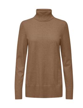 Jersey Only Libi marrón cuello vuelto de punto fino mujer