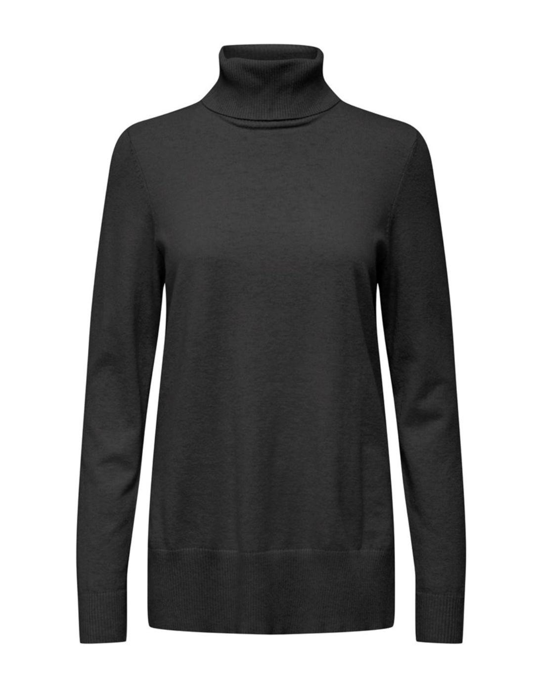 Jersey Only Libi negro cuello vuelto de punto fino mujer