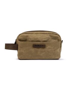 Neceser Munich en algodón khaki y cuero marrón para hombre