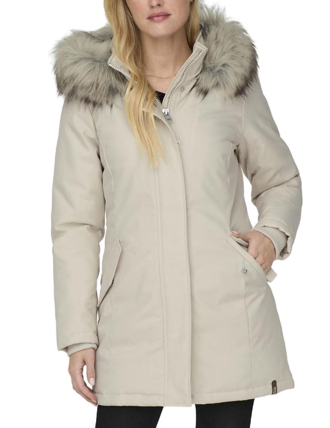Parka Only Newkaty crudo capucha con pelo para mujer