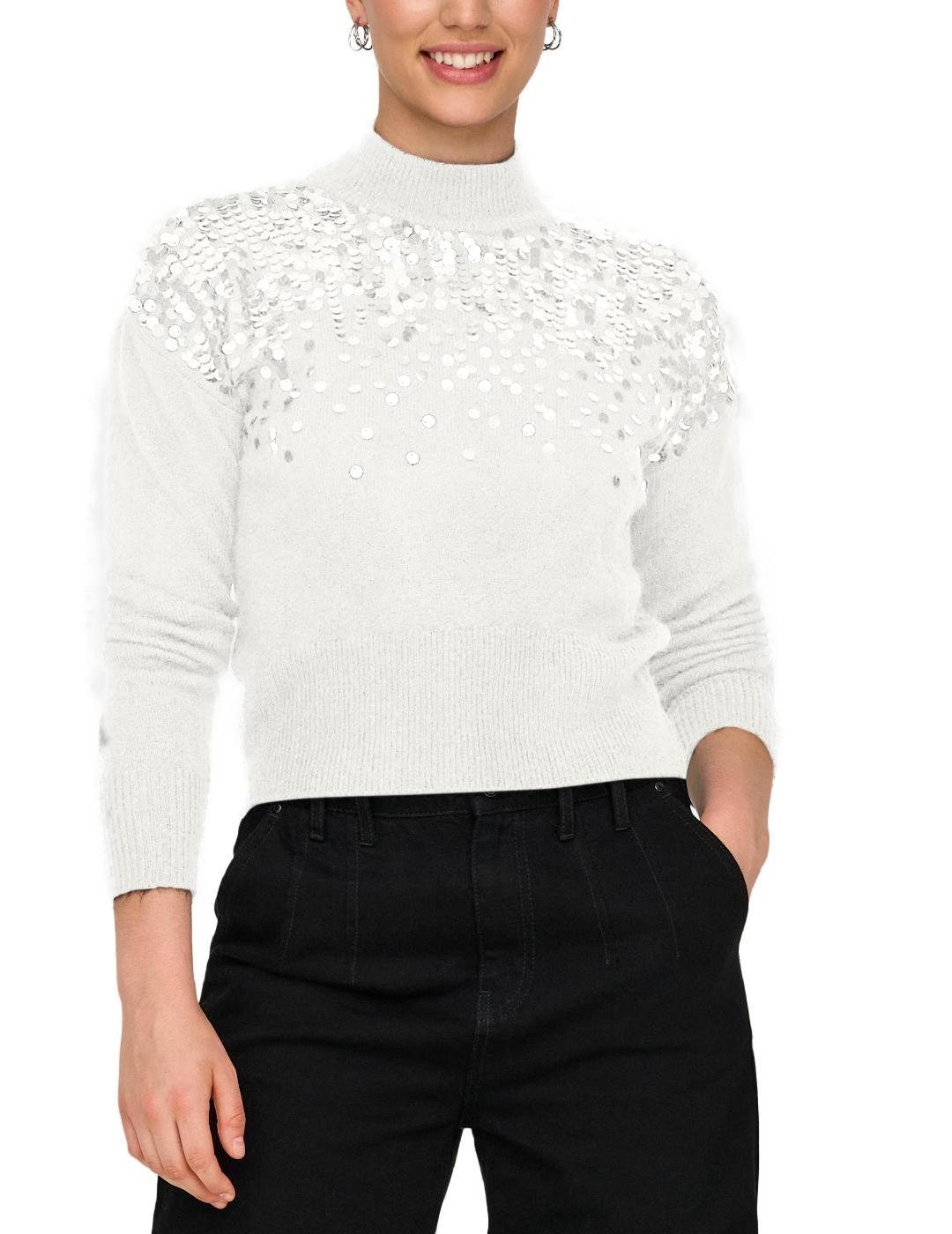 Jersey Only Alba blanco de punto con lentejuelas para mujer