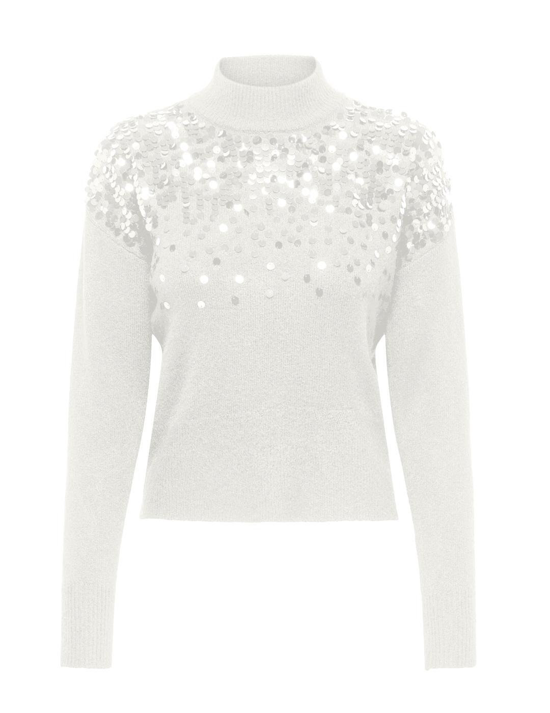 Jersey Only Alba blanco de punto con lentejuelas para mujer