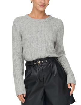 Jersey Only Jeanett gris claro de punto acanalado para mujer