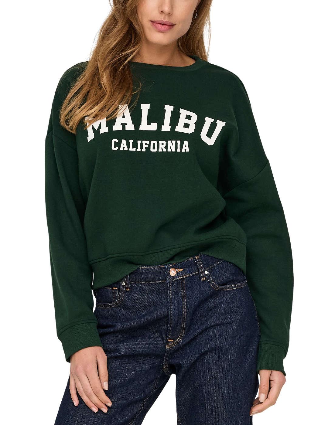 Sudadera Only Sweat verde Malibu sin capucha para mujer