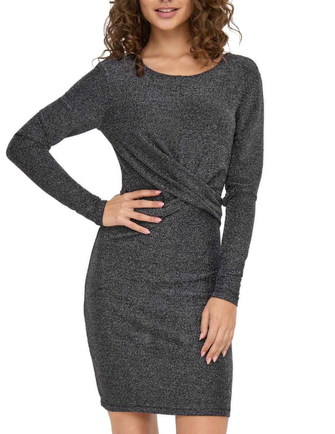Vestido Only Queen negro y plata manga larga para mujer