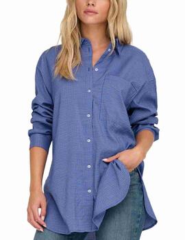 Camisa Only Maggie oversize azul estampado cuadros de mujer