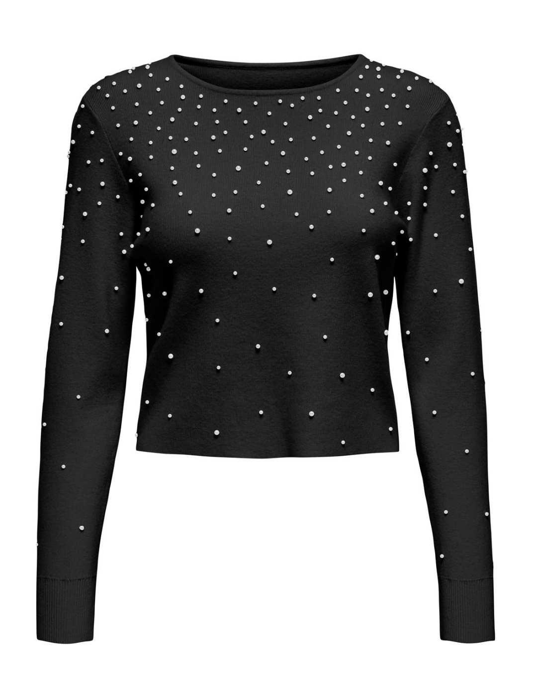 Jersey Only Soi negro con perlas punto fino para mujer