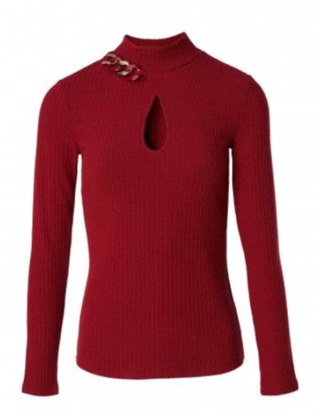 Jersey Salsa rojo con cadena de punto fino para mujer