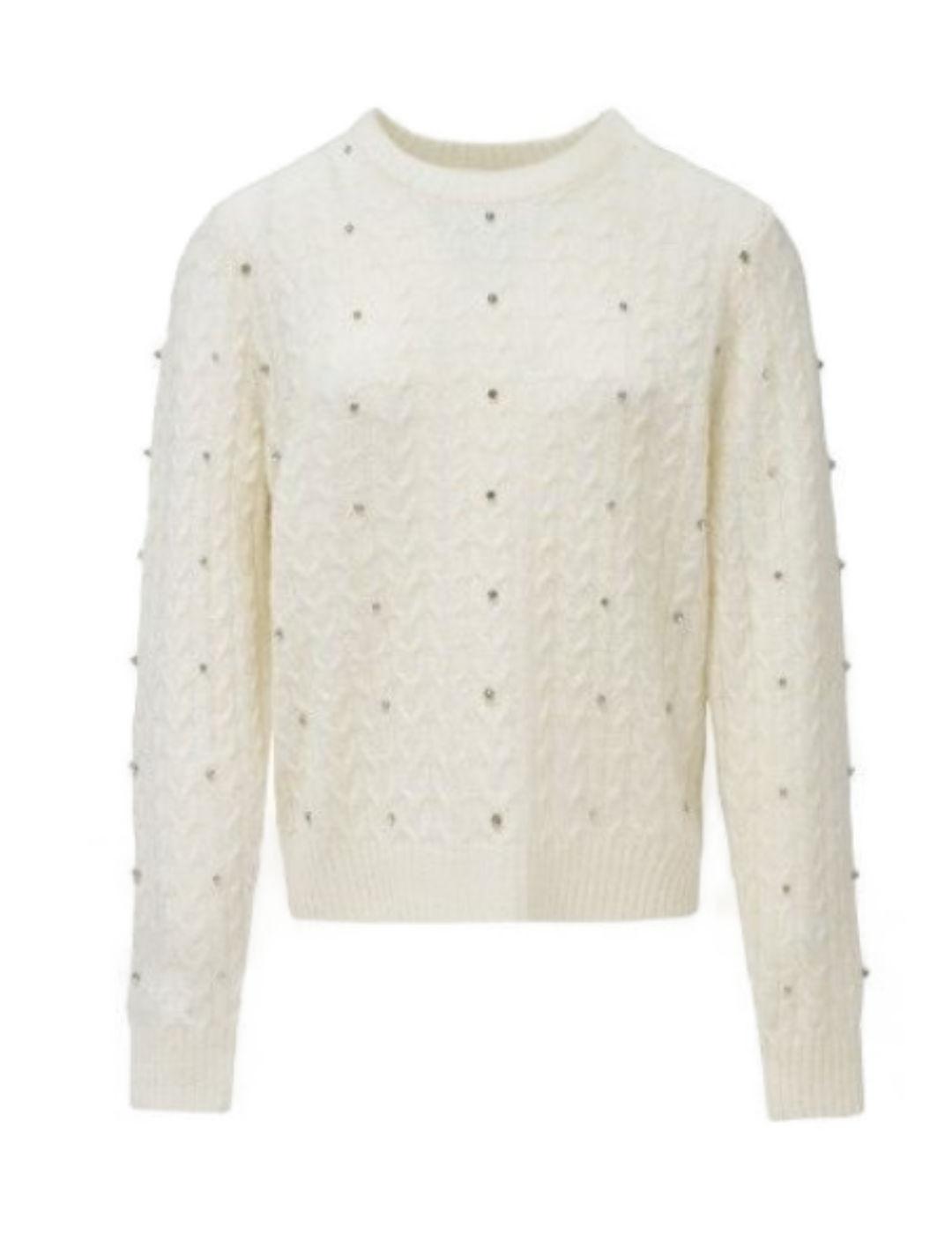 Jersey Salsa blanco roto con abalorios de lana para mujer