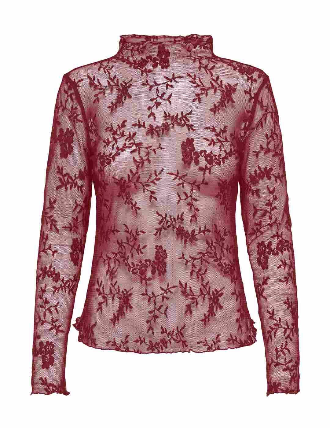 Blusa Only Linley transparencia granate manga larga de mujer