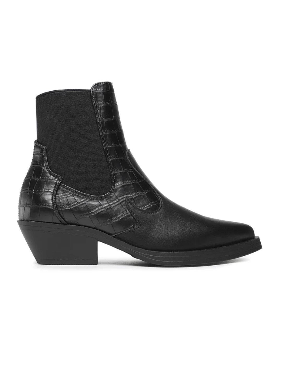 Botín Only Bronco Cowboy negro tacón bajo para mujer