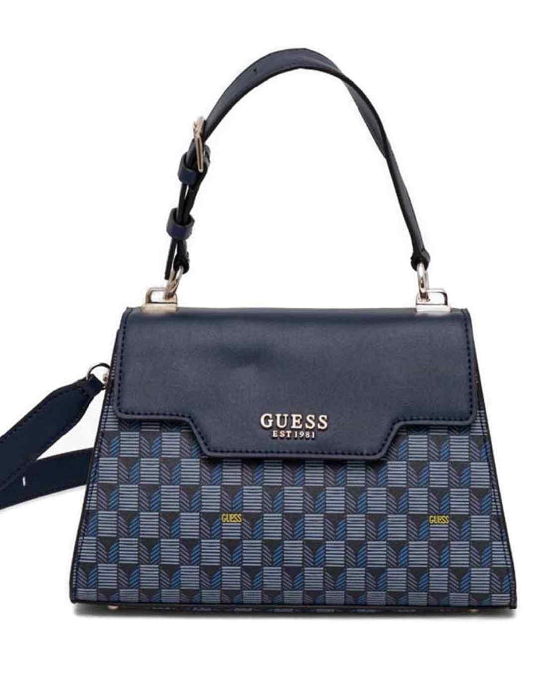 Bolso Guess Hallie azul marino estampado geométrico de mujer