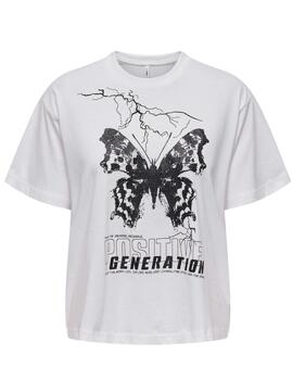 Camiseta Only Vinnie blanca mariposa manga corta de mujer
