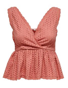 Top Only Mega bordado salmón de tirantes anchos para mujer