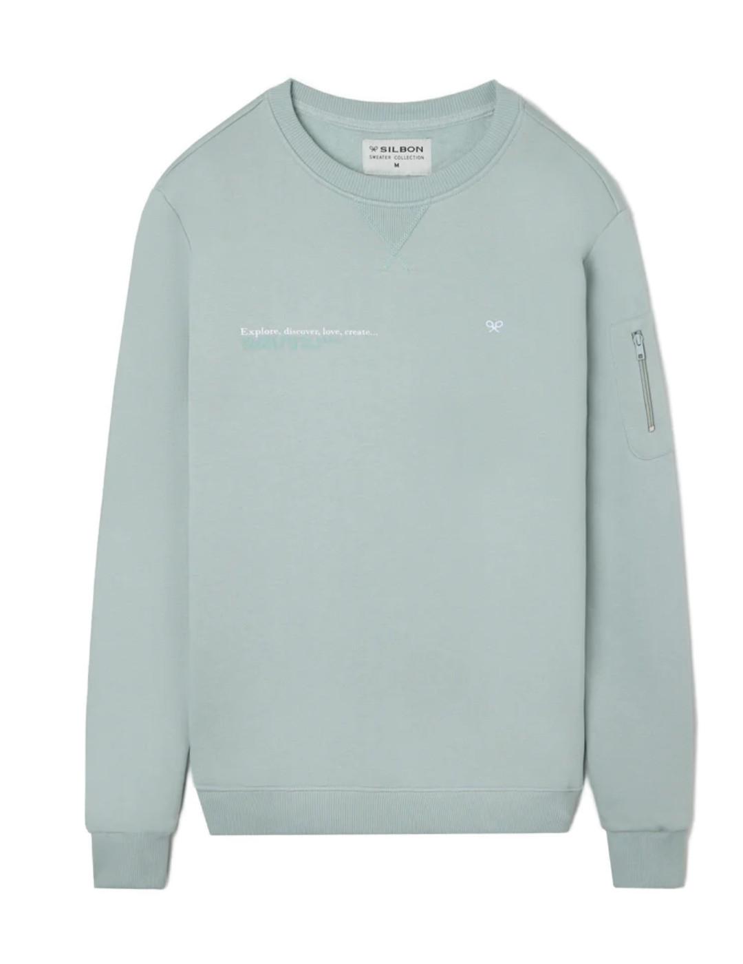 Sudadera Silbon bolsillo cremallera verde sin capucha hombre