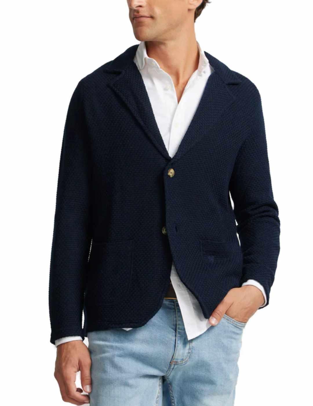 Teba Silbon azul marino de lana regular para hombre