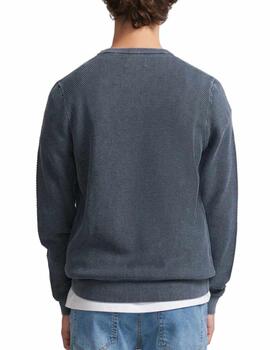 Jersey Silbon desgastado azul marino de punto para hombre