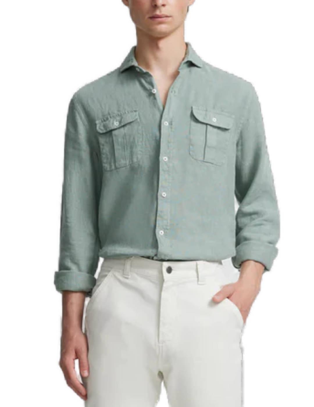 Camisa Silbon sport lino verde agua regular para hombre