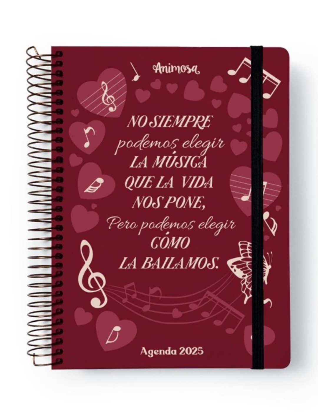 Agenda Animosa 2025 A5 diara Nannerl música granate mujer