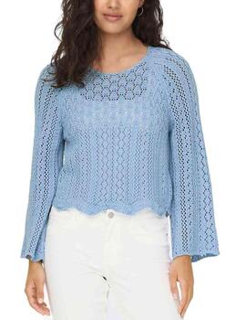 Jersey cropped Only Nola punto calado azul celeste de mujer