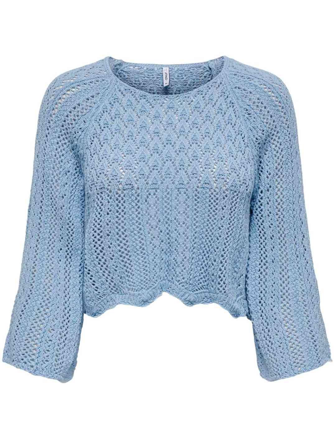 Jersey cropped Only Nola punto calado azul celeste de mujer