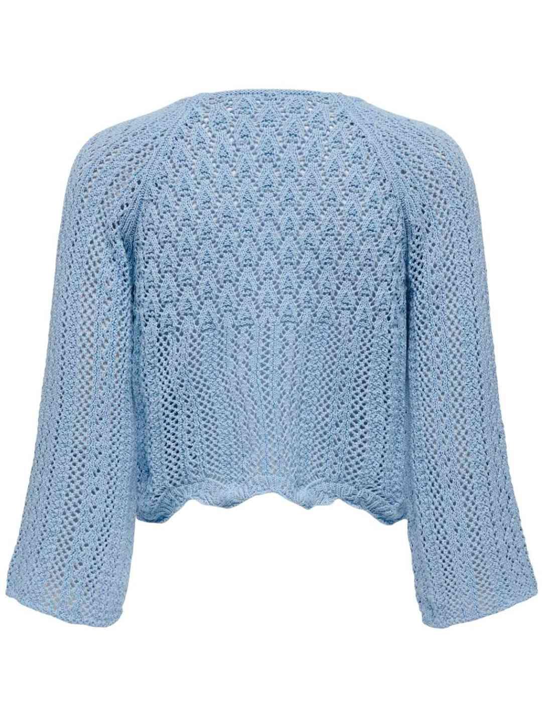 Jersey cropped Only Nola punto calado azul celeste de mujer