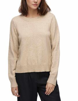 Jersey Vila Ril beige de punto regular cuello redondo mujer