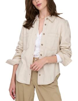 Sobrecamisa Only Silla beige slim fit para mujer