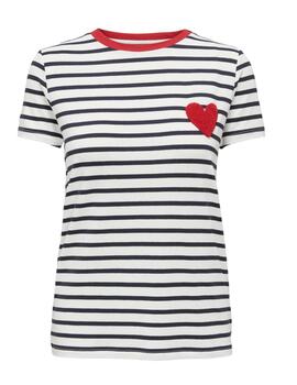 Camiseta Only Heart blanca rayas marino manga corta de mujer