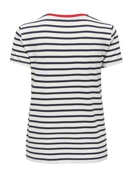 Camiseta Only Heart blanca rayas marino manga corta de mujer
