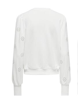 Sudadera Only Femme blanca sin capucha troquelada para mujer