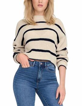 Jersey crop Only Malavi beige raya negra de punto para mujer
