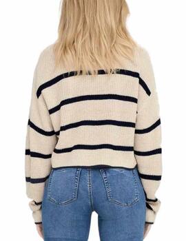 Jersey crop Only Malavi beige raya negra de punto para mujer