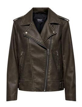 Chaqueta biker Only Numa marrón chocolate polipiel de mujer