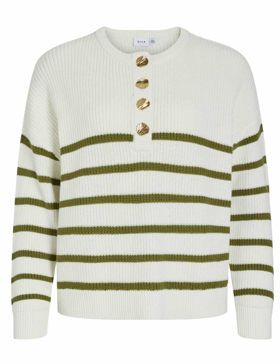 Jersey Vila Ching blanco raya verde de punto para mujer